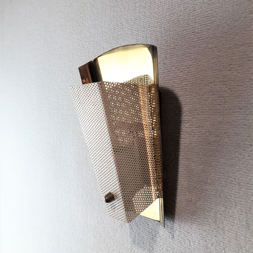 Stilnovo Perforated lacquered Brass Sconce, Italy, circa, 1950