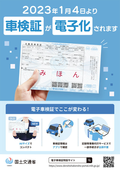 2023年1月4日から始まる「車検証電子化」の案内チラシ（引用：国土交通省の特設サイトより）