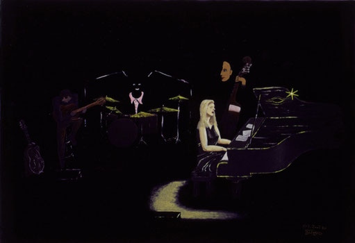 Bild:Cool,Jazz,Diana,Krall,Konzert,Musik,Piano,Schwarz,d-t-b.ch,d-t-b,David Brandenberger,Biber,dave the beaver,Ölbild,Malerei,Ölfarbe,