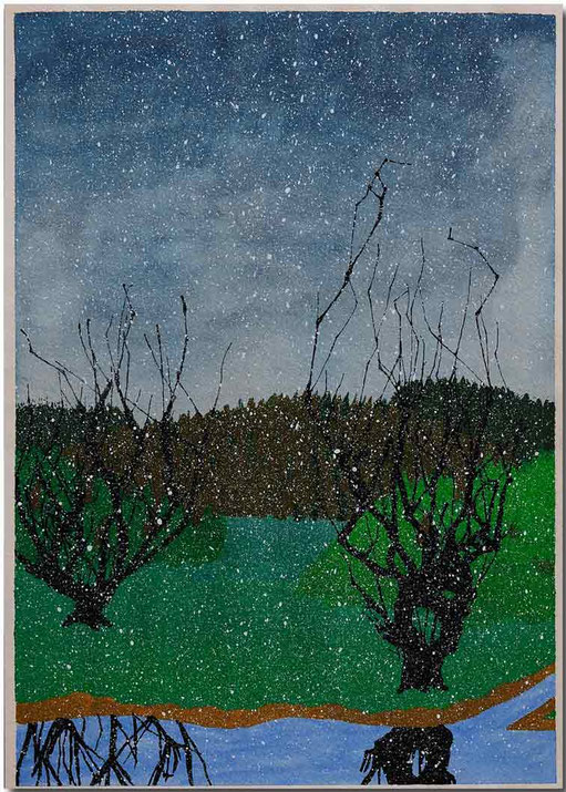 Bild:Schneefall,Bäume,Fluss,Landschaft,Wasserfarbe,Schule,David Brandenberger,d-t-b.ch,d-t-b,