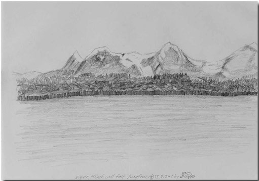 Bild:Eiger,Mönch,Jungfrau,Bleistift,Skizze,Neuenburgersee,David Brandenberger,d-t-b.ch,d-t-b,