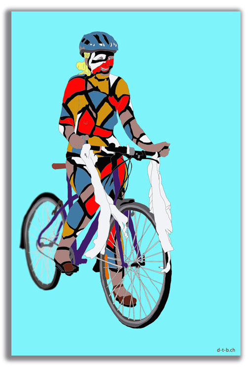 Frau auf Fahrrad mit Bodypainting