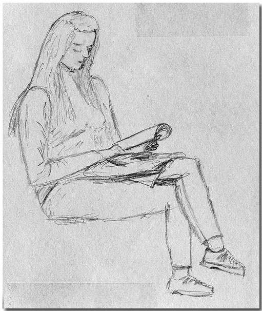 Bild:Beauty,Newark,Airport,New York,USA,Bleistift,Skizze,Frau,David Brandenberger,d-t-b.ch,d-t-b,