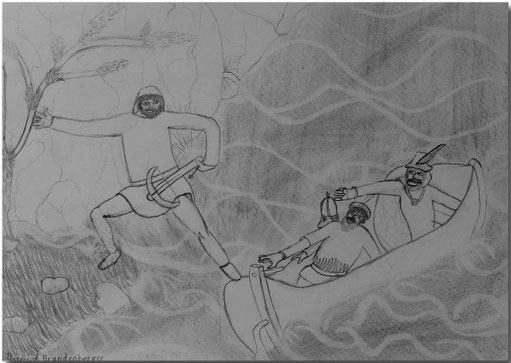 Bild:Tell,Sprung,Tellsplatte,Vierwaldstättersee,Schule,Bleistift,Zeichnung,David Brandenberger,d-t-b.ch,d-t-b,
