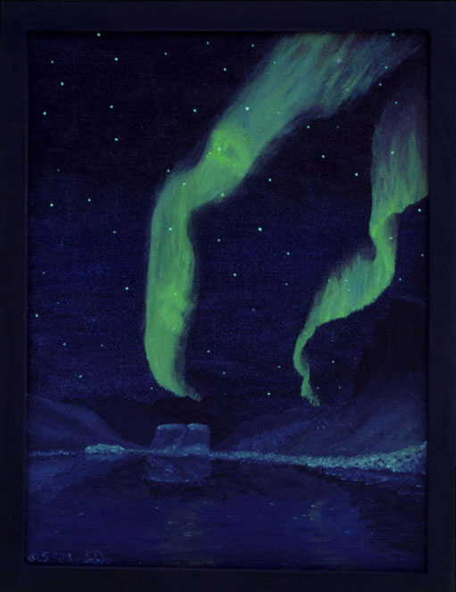 Bild:Spirit of Sarek,Sarek,Nordlicht,Lappland,Schweden,Skierfe,Nammatj,Doppelbild,Profil,Gesicht,Ölbild,Biber,David Brandenberger,d-t-b,