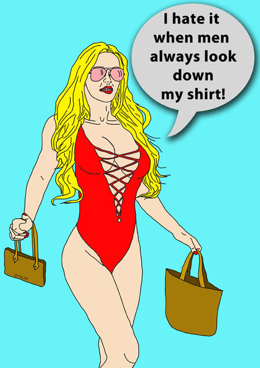 Cartoon of a woman with a deep cutout