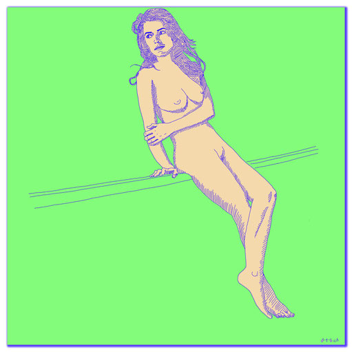 Digital Art painting of a woman sitting on a railing.