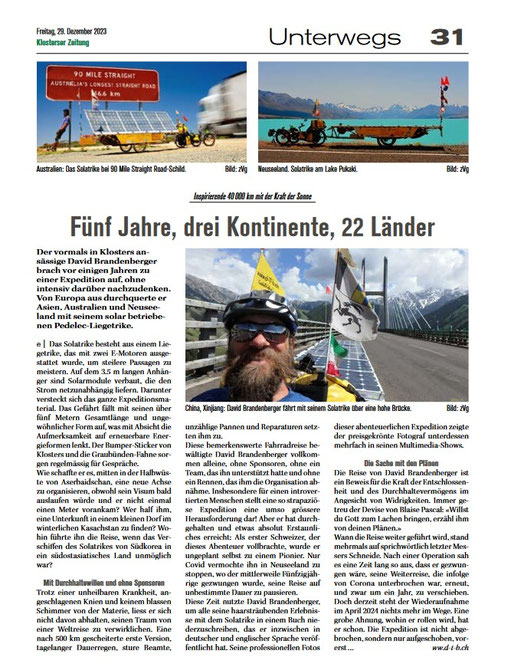 Zeitungsartikel in der Klosterser Zeitung