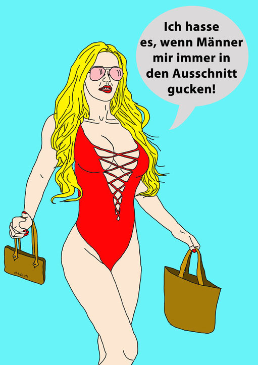Cartoon von Frau mit tiefem Ausschnitt