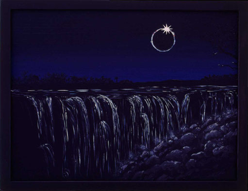 Bild:Diamant,Ring,Viktoriafall,Wasserfall,Nacht,Sonne,Mond,Finsternis,Gischt,Schlucht,Sambia,d-t-b.ch,d-t-b,David Brandenberger,Biber,dave the beaver,Ölbild,Malerei,Ölfarbe,