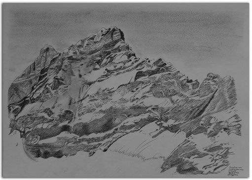 Zeichnung von der Jungfrau vom Jungfraujoch aus