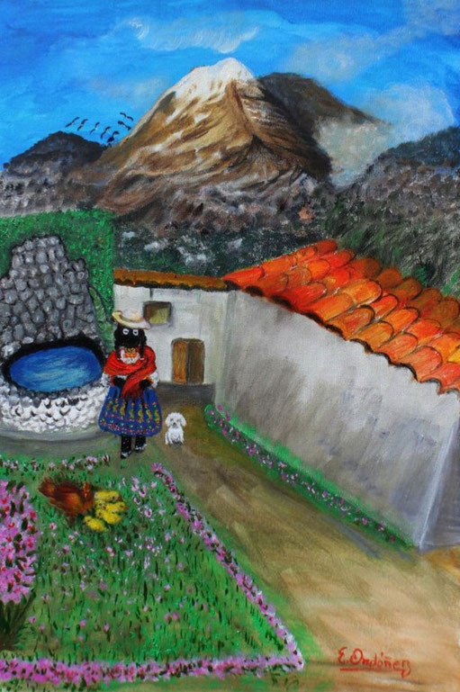 Nala en un pueblo de Ecuador, óleo sobre lienzo, 60 x 40 cm. 2020.