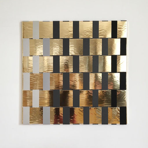 schwa01, 2018, 74 x 74 cm, textiles and gold foil on wood frame