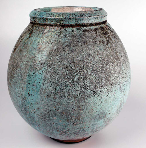 Raku Vase mit blauer Raku Glasur