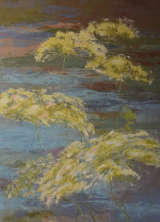 "Der weiße Garten" / 2018 / Baumaterialien-Mischtechnik auf Leinwand 120 x 140 cm