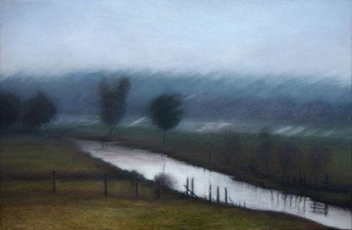 mijn vlakke land, polder - acrylique sur bois - 40x61 cm - 2014 - M.Pavlïn