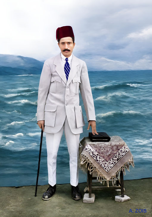 1920 Bombay : Merwan wearing a business suit. Image rendered by Anthony Zois. BP