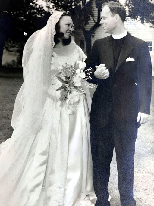 Ella with her husband on their wedding day