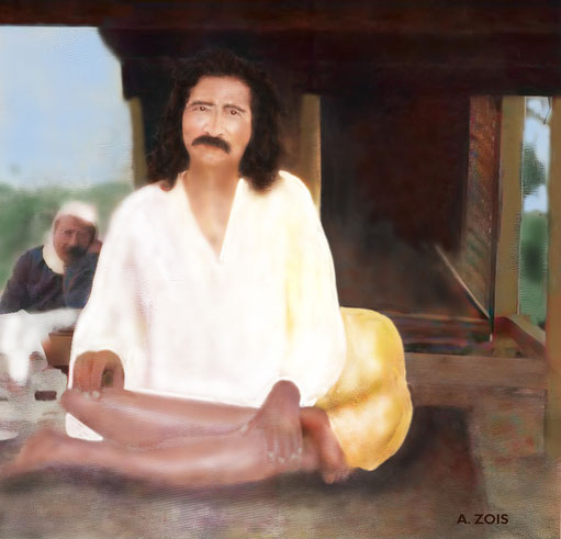 1926 : Meher Baba at the table-cabin. Image rendition by Anthony Zois.