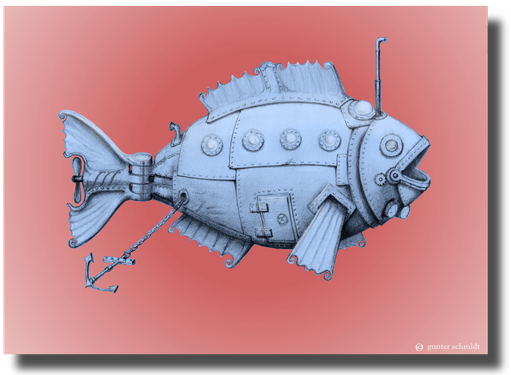 Steampunk Unterseeboot in Form eines Fisches. Steampunk U-Boot. Steampunk Fisch.Steampunk. 