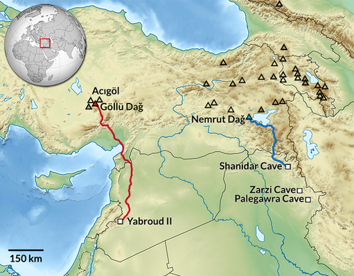 Les gisements d'obsidienne (triangles) et les sites de l'Âge de Pierre (carrés). Crédit : E. Frahm and T. Hauck/Journal of Archaeological Science: Reports 2017