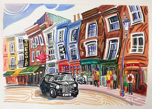 PORTOBELLO ROAD (LONDRES). Acuarela sobre papel prensado. 56 x 76 x 1 cm.