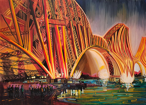 PUENTE SOBRE EL RIO FORTH (EDIMBOURG). Huile sur toile. 100 x 140 x 3,5 cm.