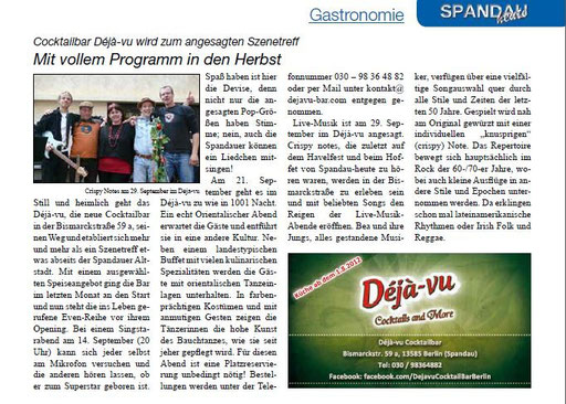 Crispy Notes im Magazin 'SPANDAU heute' / September 2012