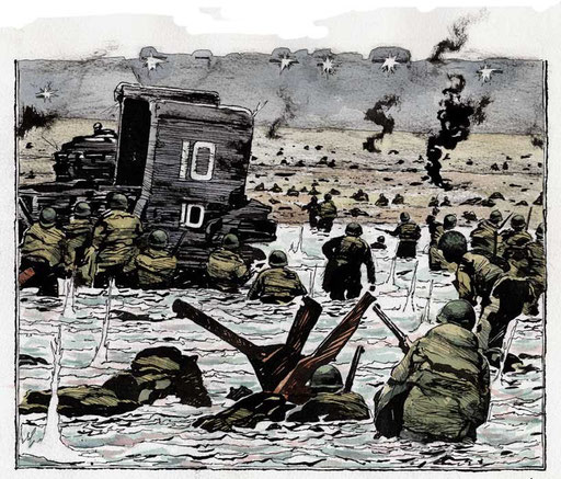 OMAHA BEACH, di A.Molino. Ink on paper. Da AIRONE, 2007