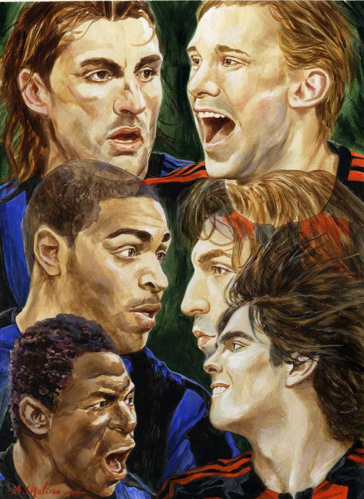 INTER-MILAN, 2004, di A.Molino. Acrilici su cartone. Da ILGIORNO, 2004