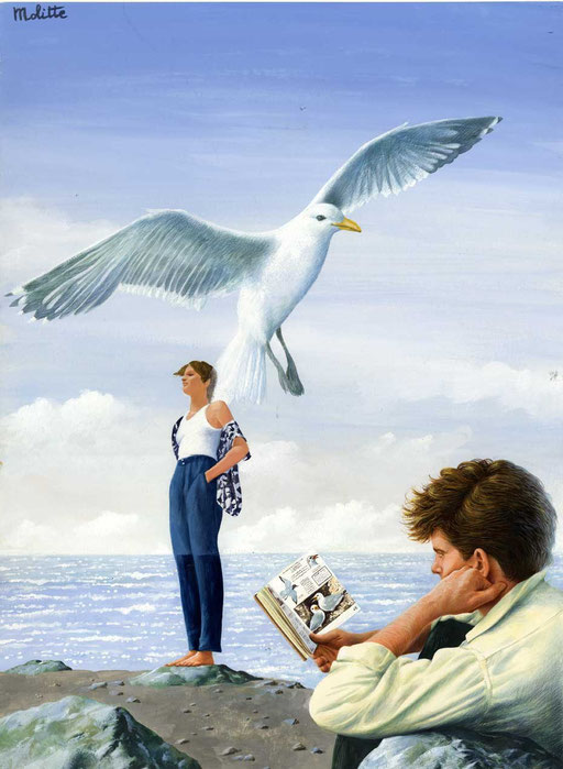 BIRDWATCHING, di A.Molino. Tempera su cartone. Da ANNABELLA, 1985