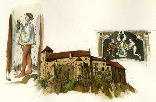 CASTEL RONCOLO, di A.Molino. Ink on paper. Da BELL'ITALIA, 1995