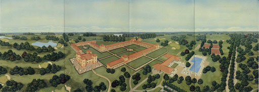 PANORAMICA DEL GOLF CLUB DI TOLCINASCO (MI), di A.Molino. Tempera su cartone, 1989