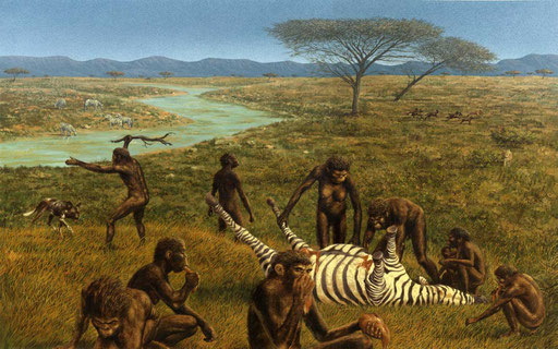 OMINIDI AFRICANI, di A.Molino. Tempera su cartone, 1989