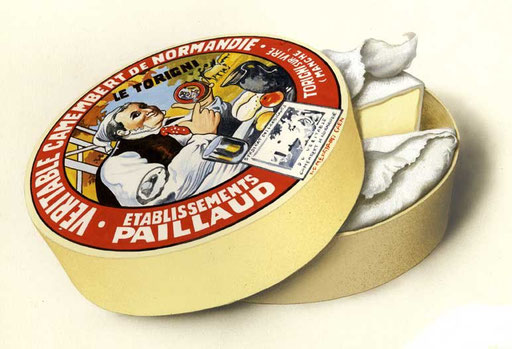 CAMEMBERT DE NORMANDIE, di A.Molino. Tempera su cartone. Da BELL'EUROPA, 1993