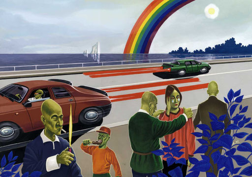E SE LA VELOCITA' DELLA LUCE RALLENTASSE? di A.Molino. Tempera su cartone. Da FOCUS, 1996