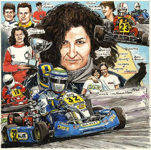 DANIELLA GALIFFA AND HIS ALL KART, by A.Molino, 2011. Inks on paper, Private collection.
