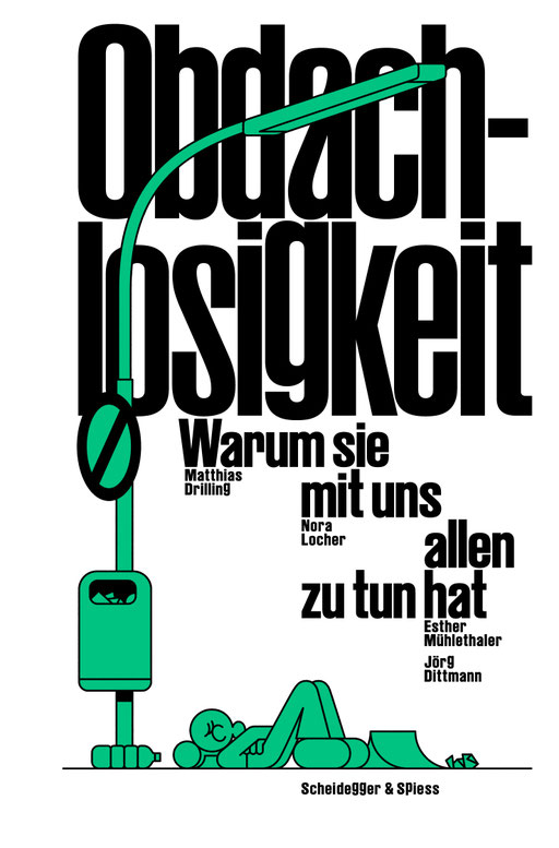 Auf dem Cover von "Obdachlosigkeit" ist ein Mensch skizziert, der unter einer Laterne schläft.