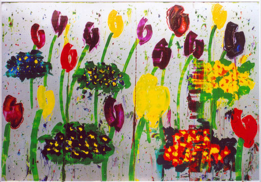  Tulips and Primroses  printing ink on aluminium