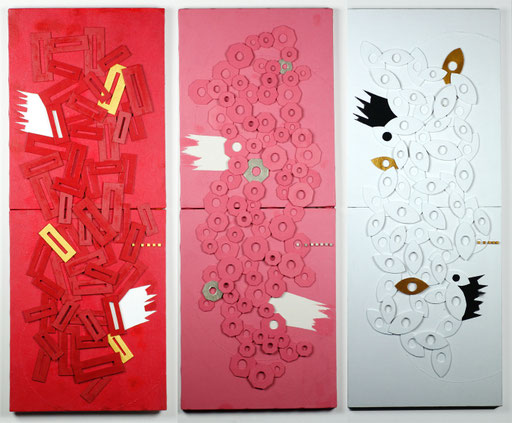 JAPANESE SHORT POEM - HAIKU 2-1, 2-2, 2-3    318mm*820mm *3 pieces F6*2  3pieces   acrylic on canvas, wood   2014