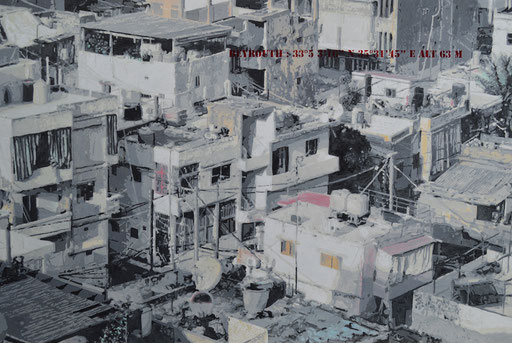 Gemmayze (Beyrouth), 2023, huile sur toile, 195 cm x 130 cm.