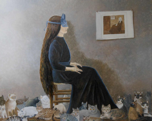 La dame aux chats-huile sur toile-110X90