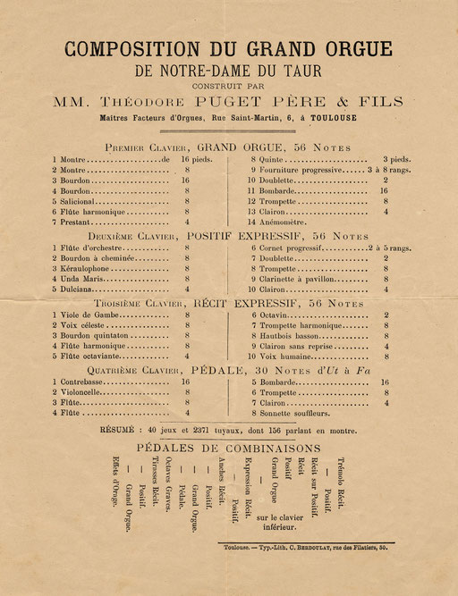 Composition de l'orgue en 1880