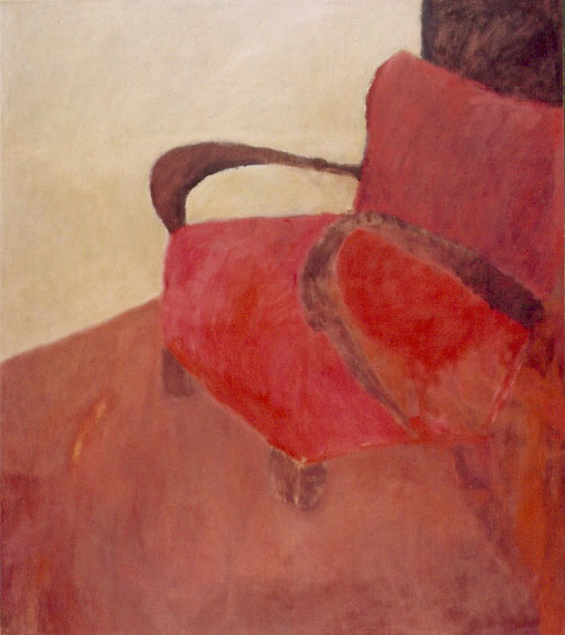 Eva Hradil, "Roter Sessel mit Armlehnen", 2003, Öl und Eitempera auf LW, 150 x 130 cm