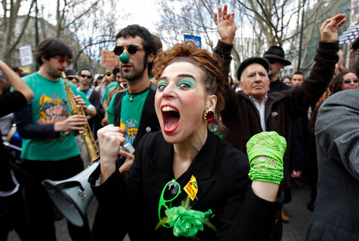 People protest during the "Geracao a Rasca" demonstration on Lisbon's main avenue of Liberdade March 12, 2011.