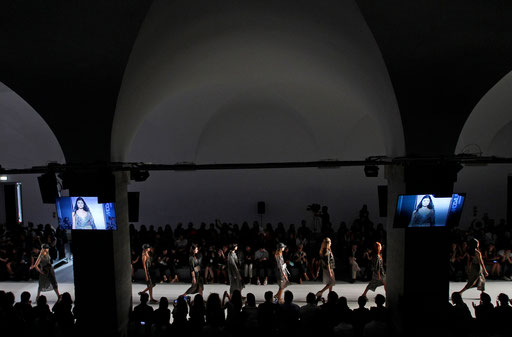 Models present creations of Portuguese fashion designer Pedro Pedro at the Lisbon Fashion Week in Lisbon October 13, 2013.