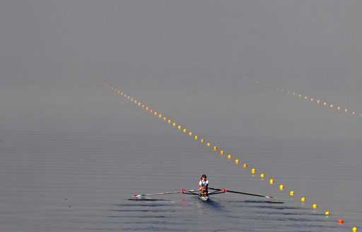 Laura Milan of Italy competes on the women lightweight single sculls first heat of the European Rowing Championship in Montemor o Velho September 10, 2010