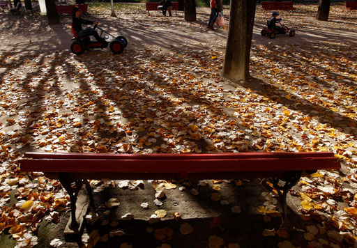 People promenade on pedal carts on the gardens of Coimbra downtown on central Portugal November 23, 2008.