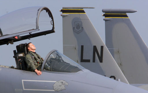 U.S. pilot takes a rest before departing on an air mission from the air base of Cervia in the northern Italy on April 1999.