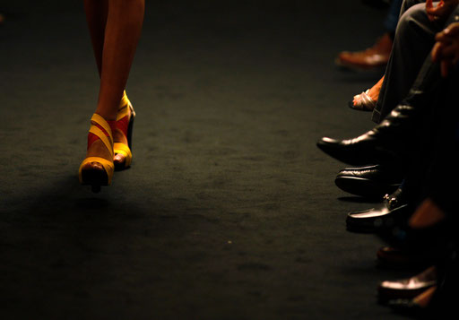 A model presents a creation by Portuguese fashion house Alves-Goncalves during the Lisbon fashion show in Cascais October 8, 2009.